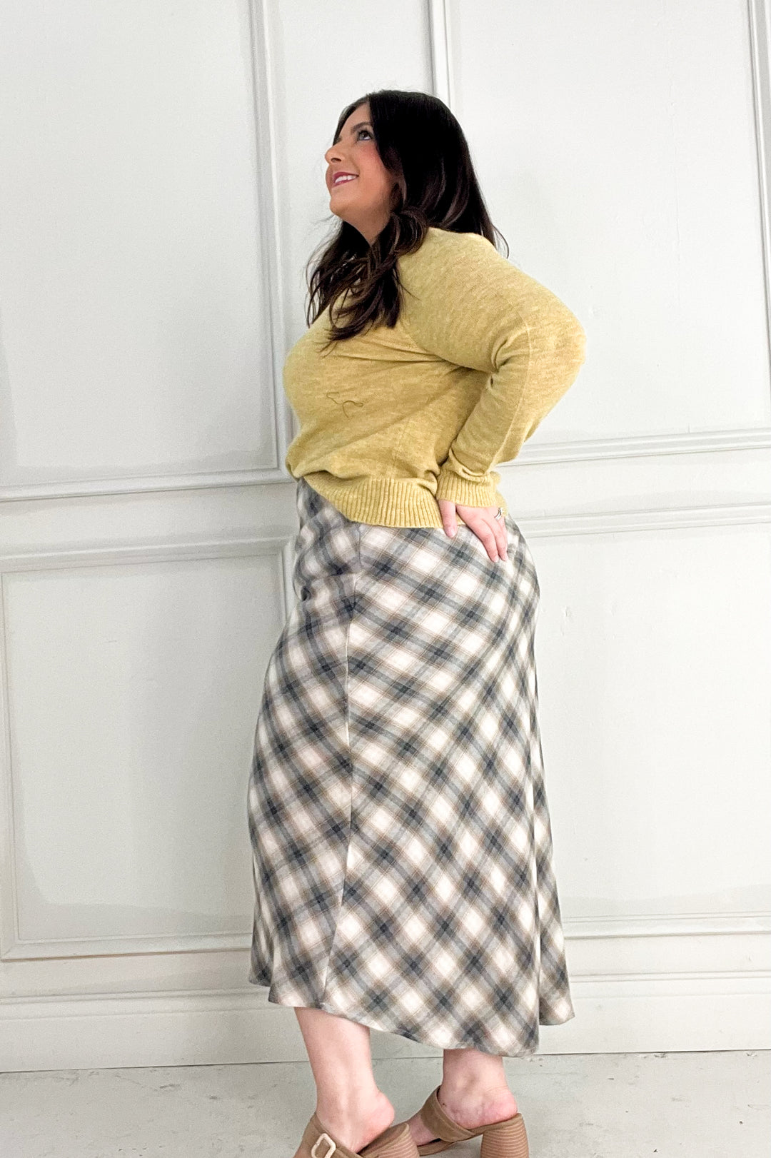 Tartan Plaid Flowy Midi Skirt