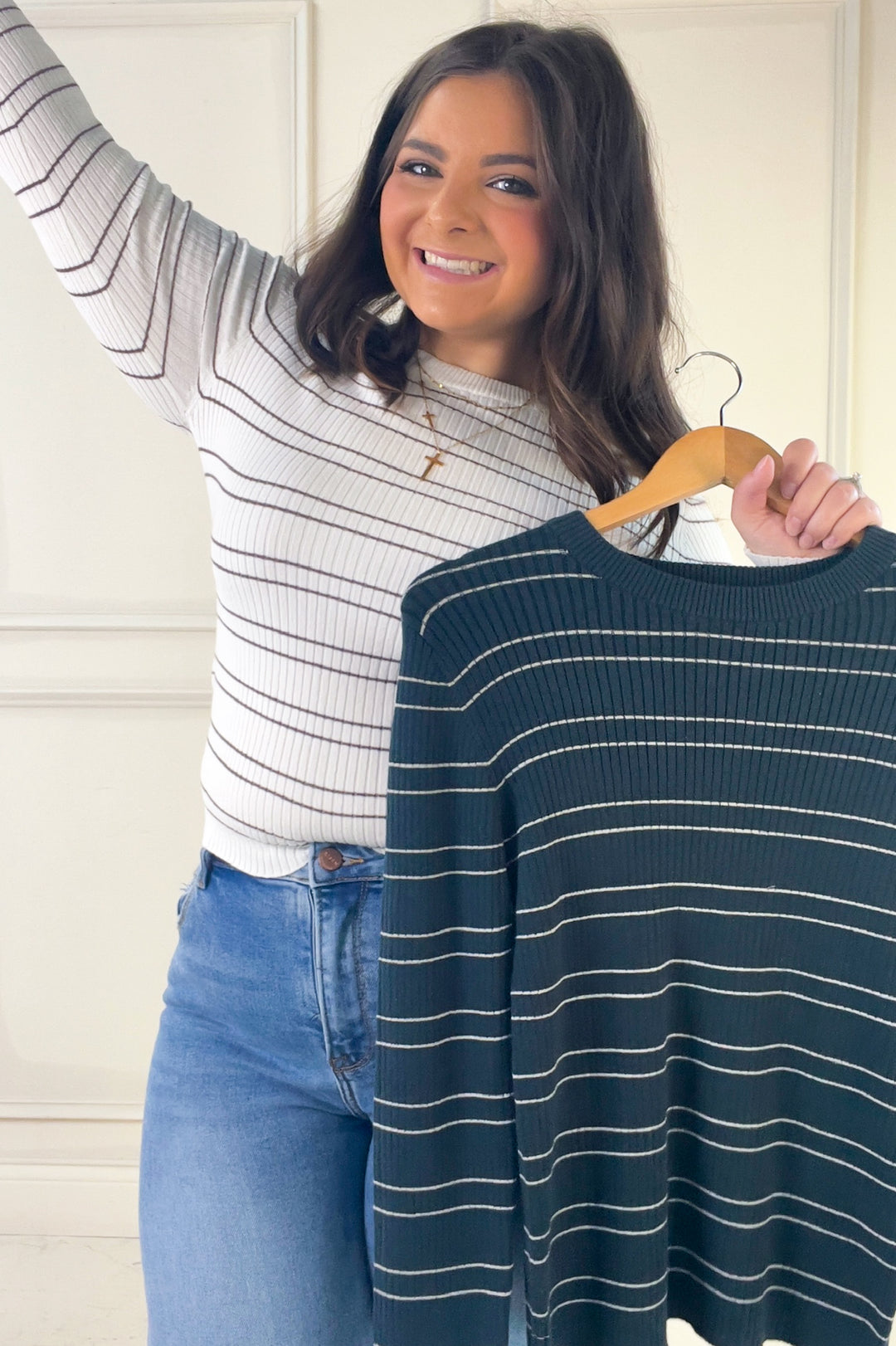 Double Stripe Crewneck Rib Sweater