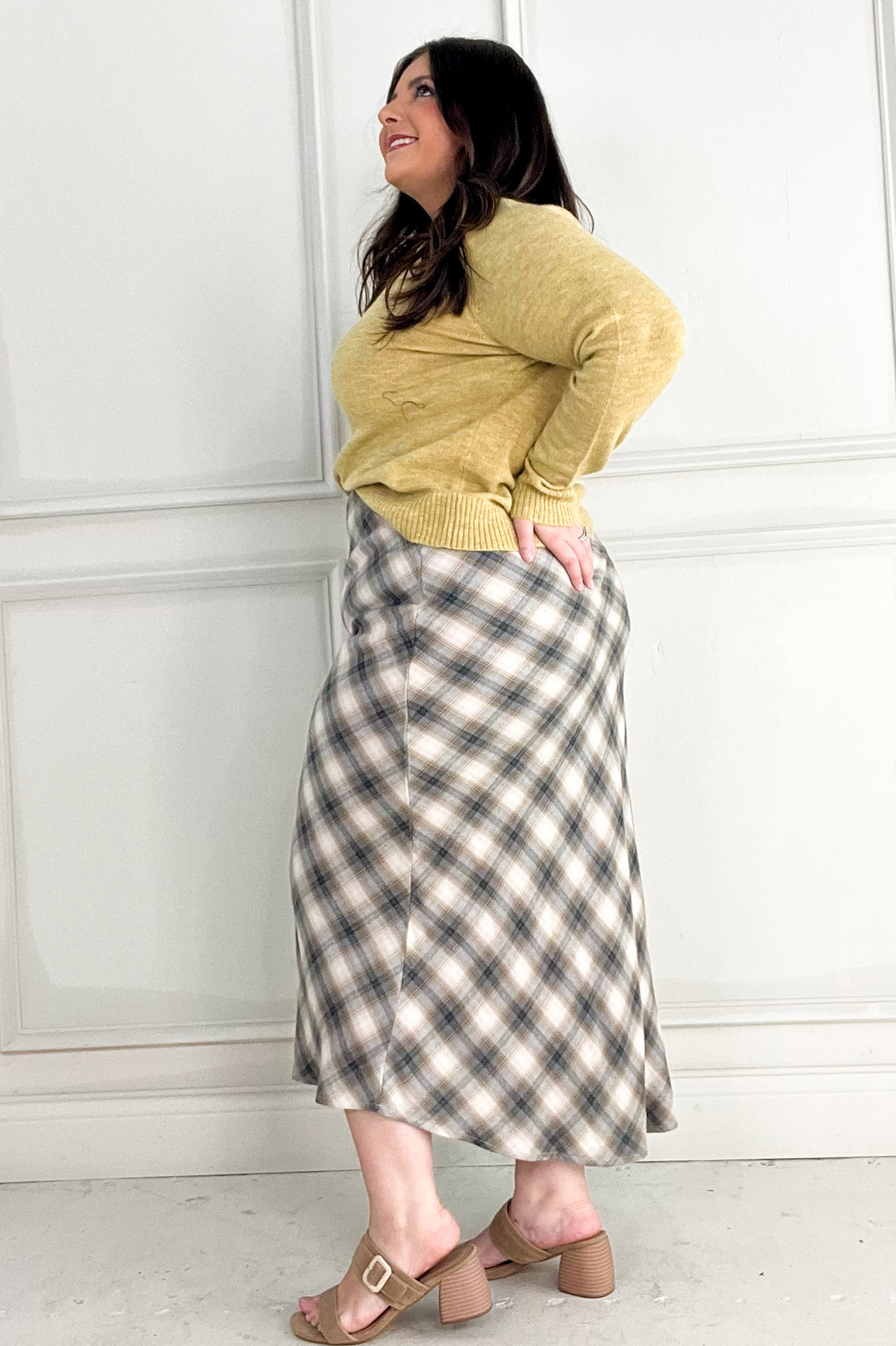 Tartan Plaid Flowy Midi Skirt