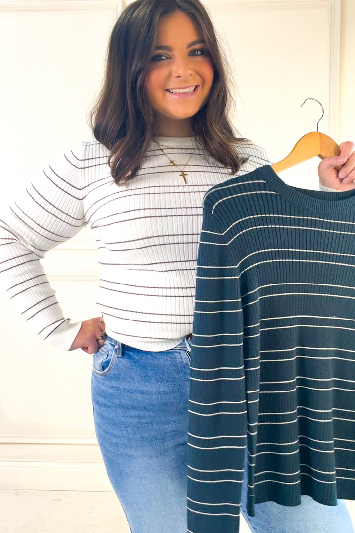 Double Stripe Crewneck Rib Sweater