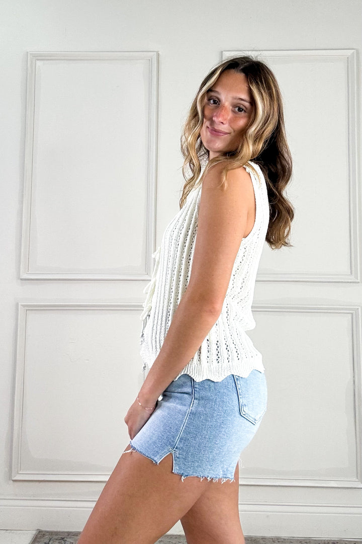 Risen High Rise Raw Cut Hem Side Slit Shorts