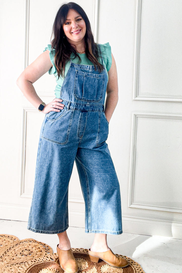Strap Detail Denim Overall Pants