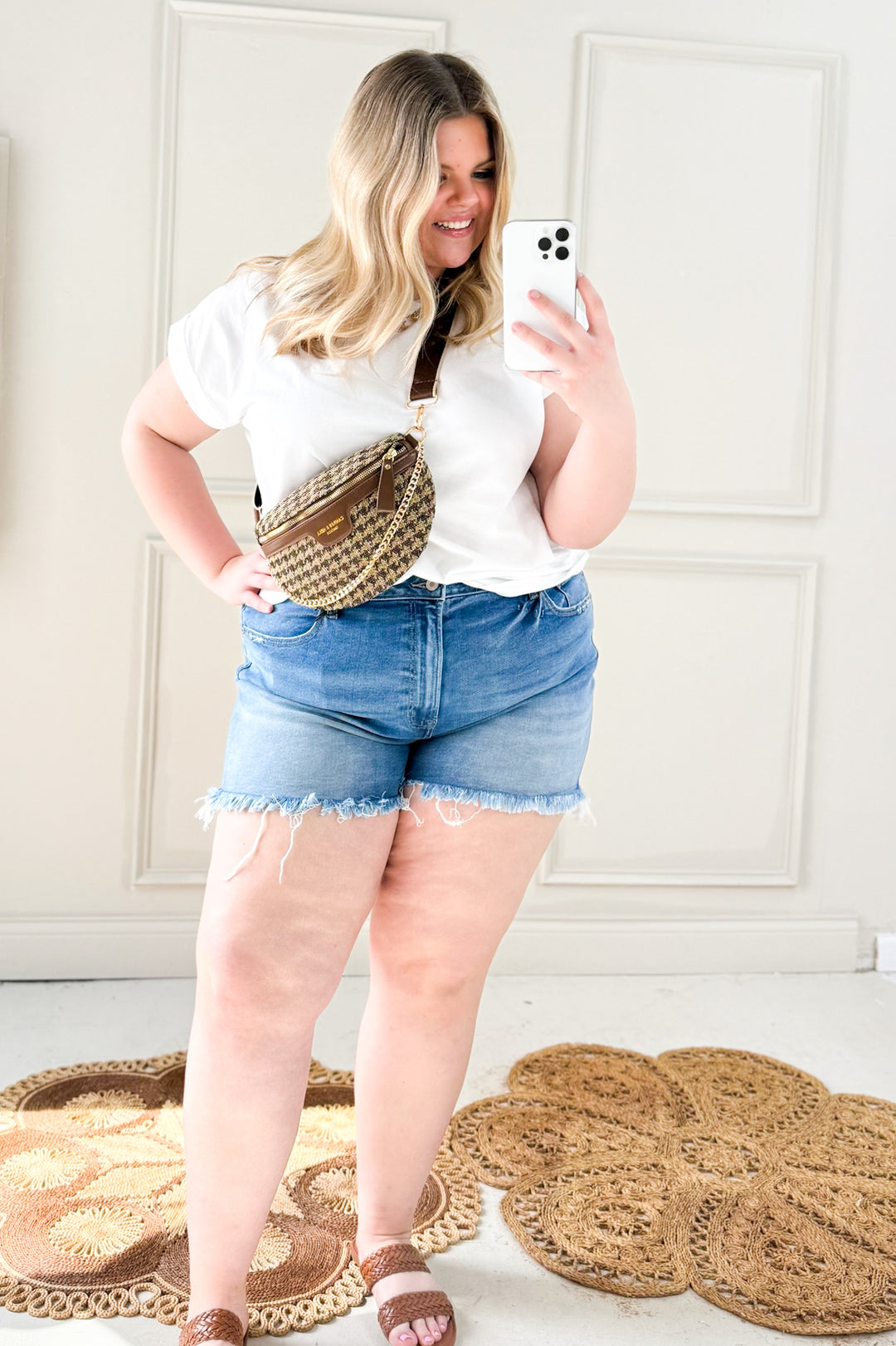 Mid Rise Raw Frayed Denim Shorts