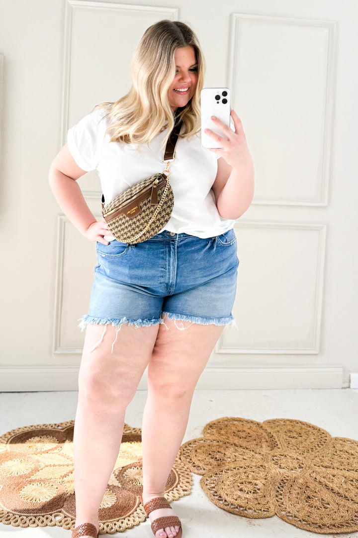 Mid Rise Raw Frayed Denim Shorts