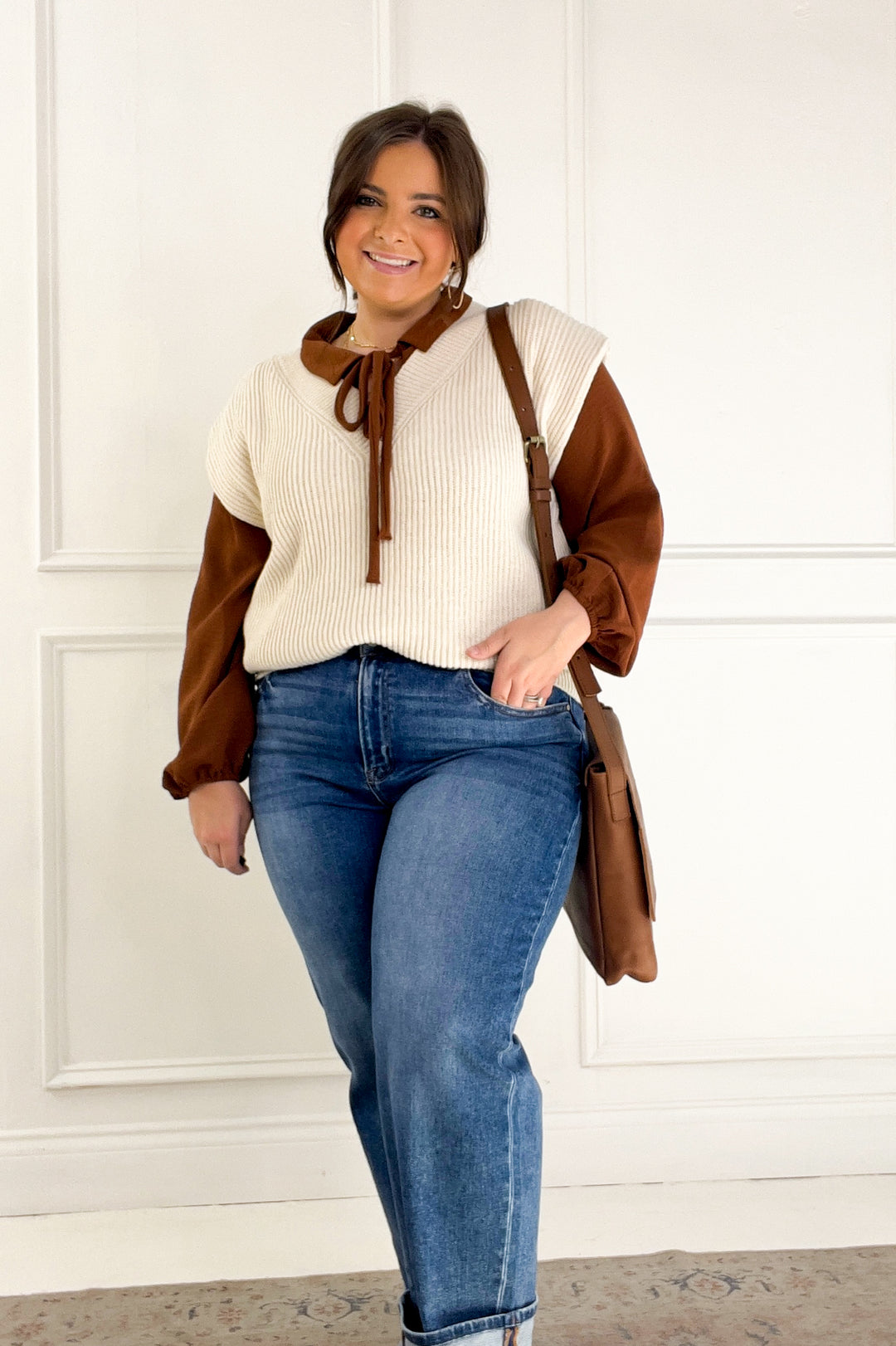 V-neck Power Shoulder Sweater Vest