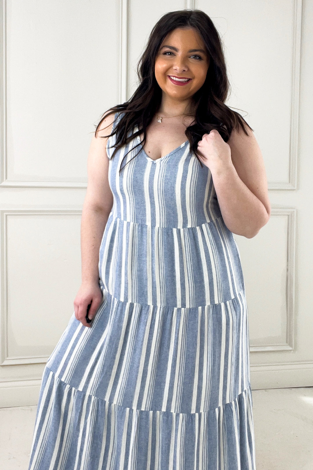 Benny Striped Tiers Sleeveless Midi Dress