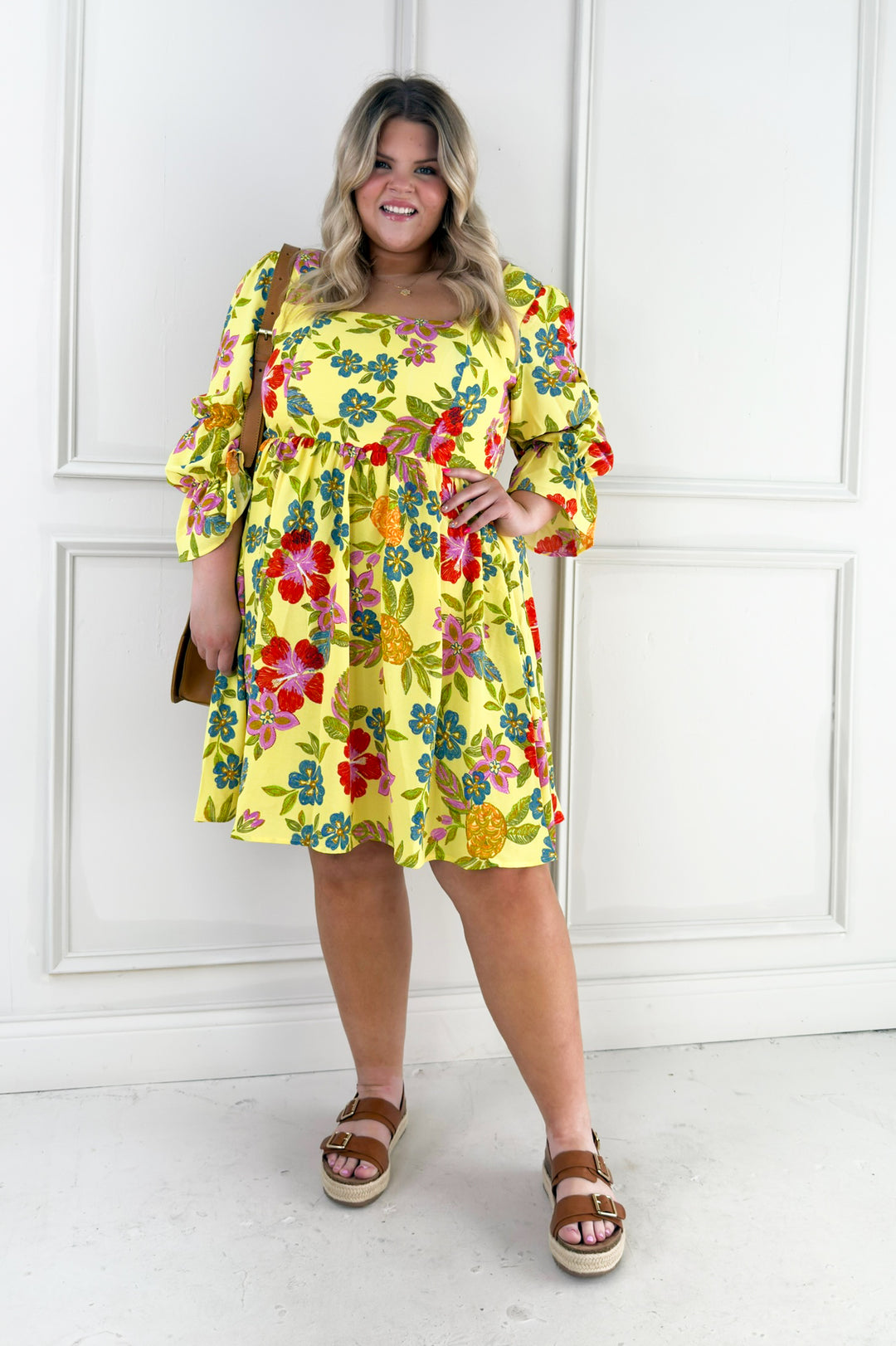 Bold Floral Embroidery Printed Mini Curvy Dress