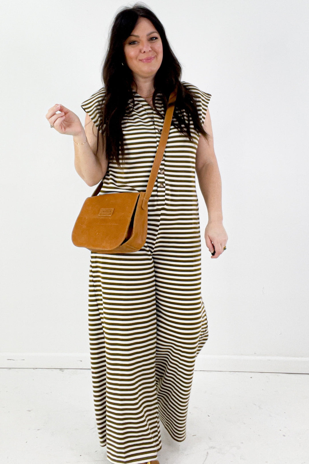 Wide Leg Stripe Button Down Jumpsuit