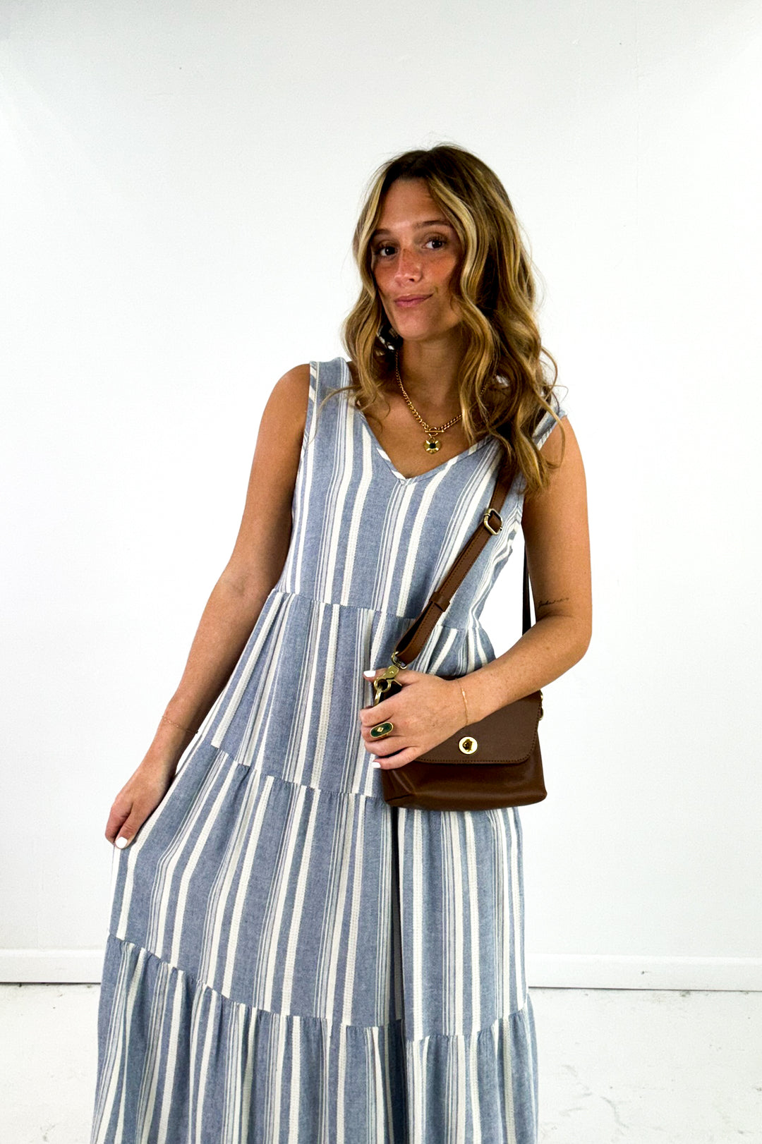 Benny Striped Tiers Sleeveless Midi Dress