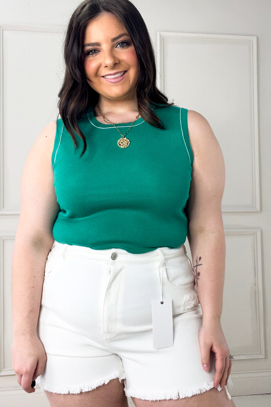 Contrast Stitch Fitted Sweater Tank