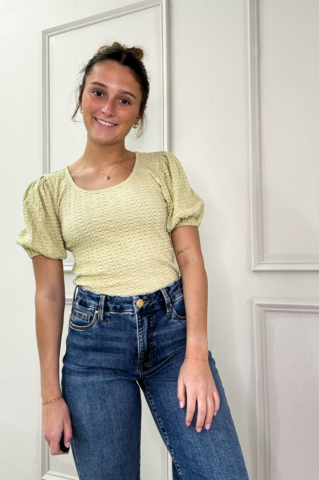 Bubble Short Sleeve Textured Knit Top