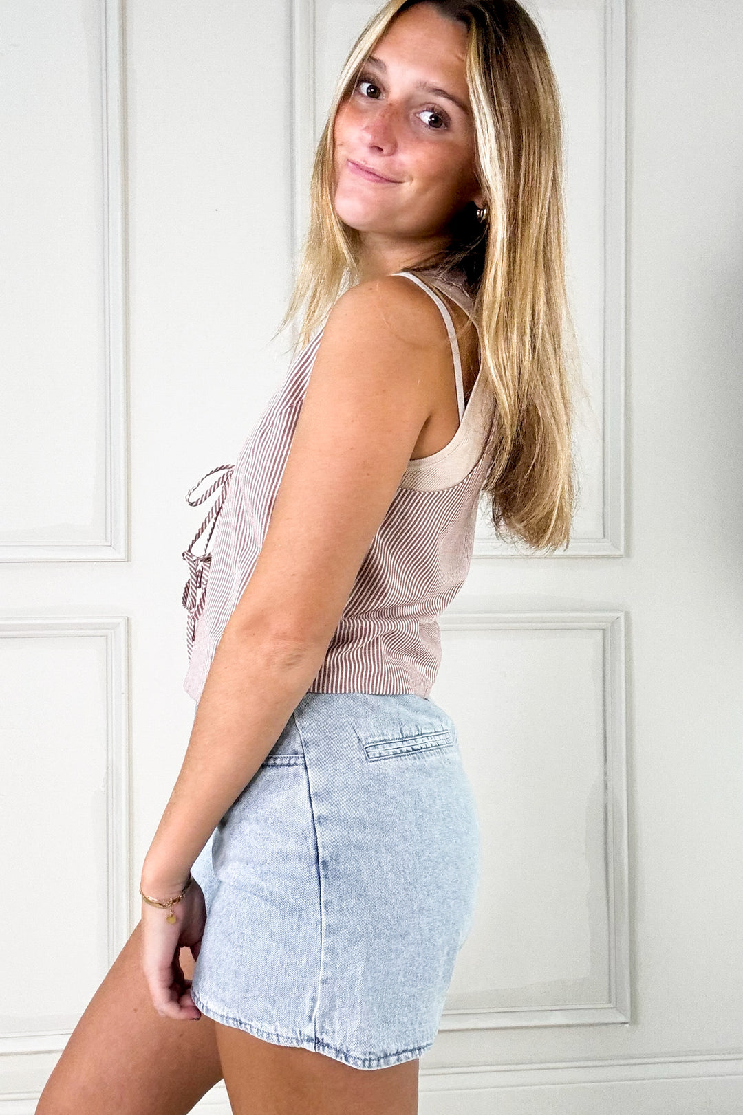 Pinstriped Double Front Tie Cotton Vest