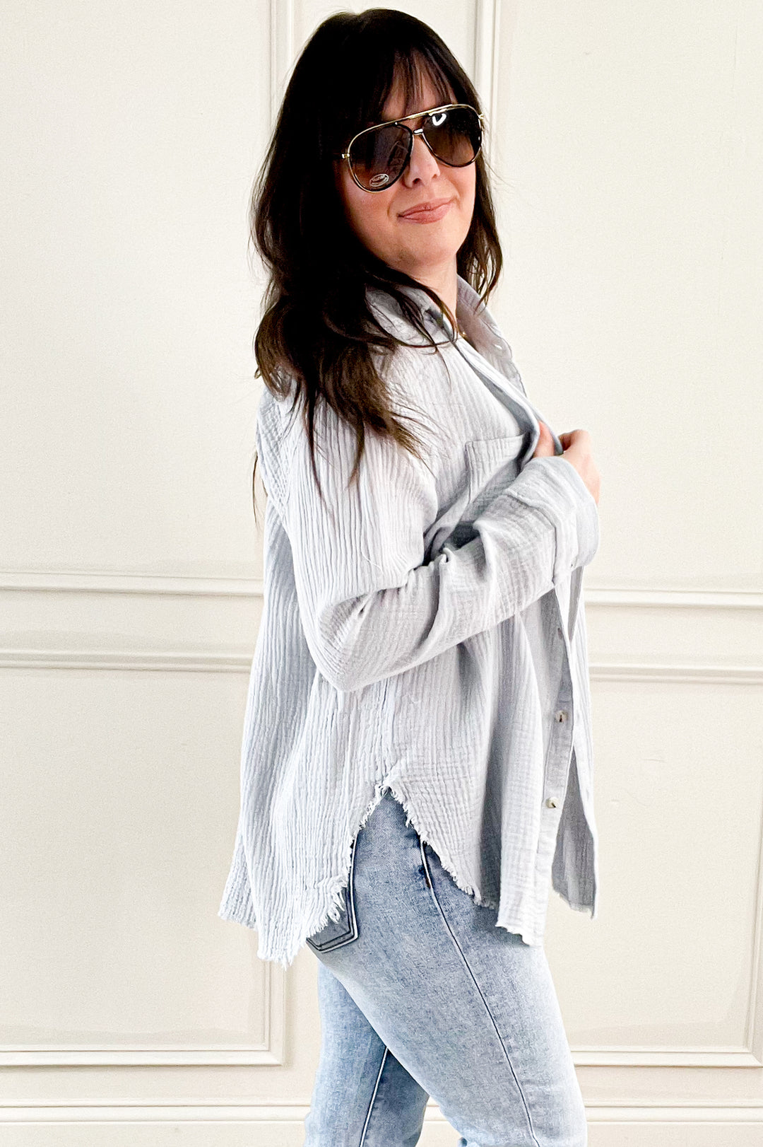 Soft Wash Crinkle Gauze Button Down Shirt