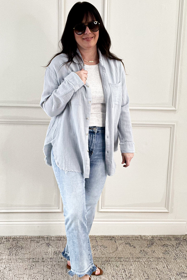 Soft Wash Crinkle Gauze Button Down Shirt
