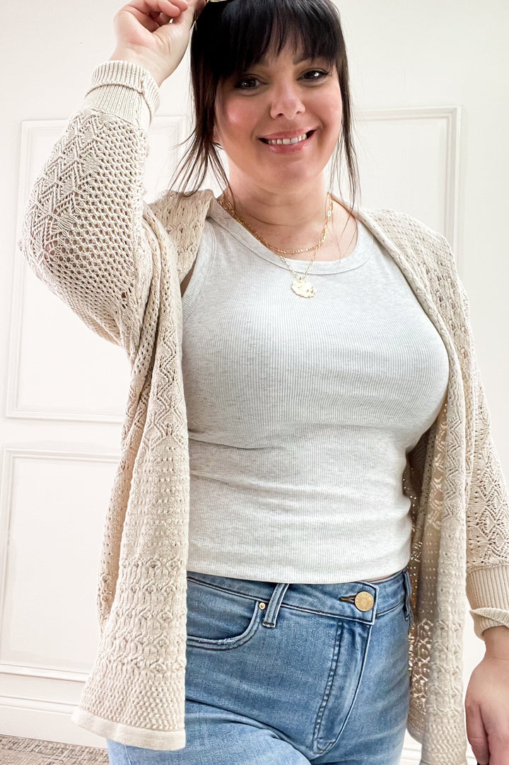 Crochet Knit Open Cardigan