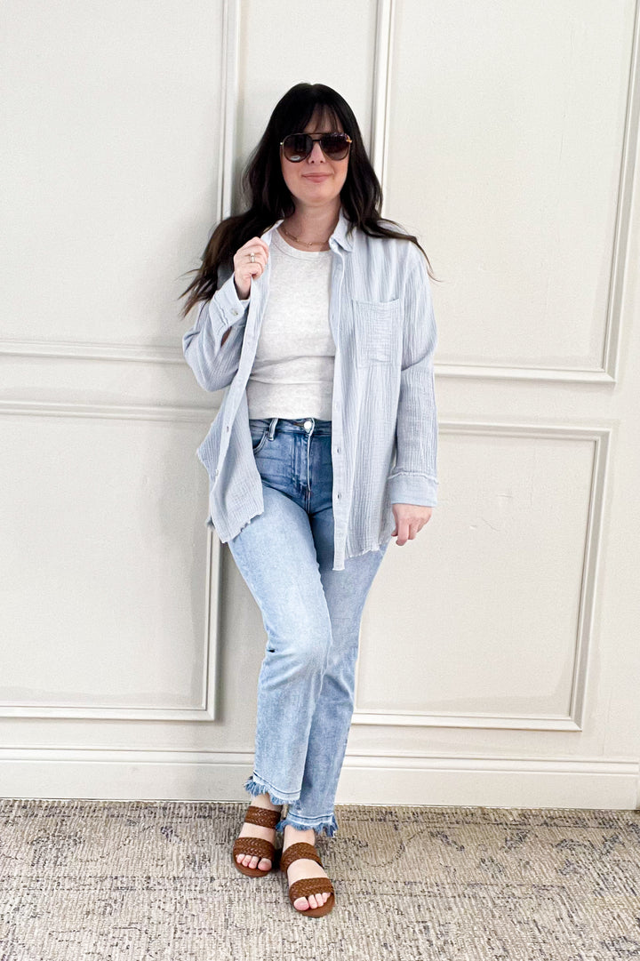 Soft Wash Crinkle Gauze Button Down Shirt