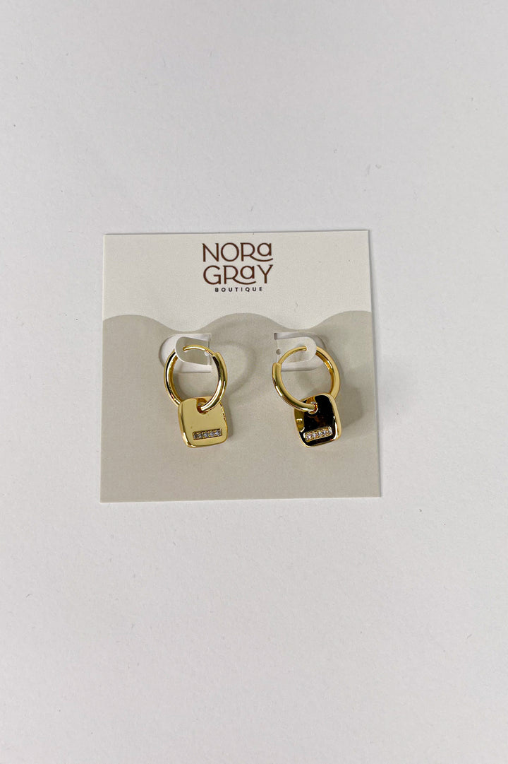 CZ Squircle Drop Huggie Earrings | 14K Gold Dipped