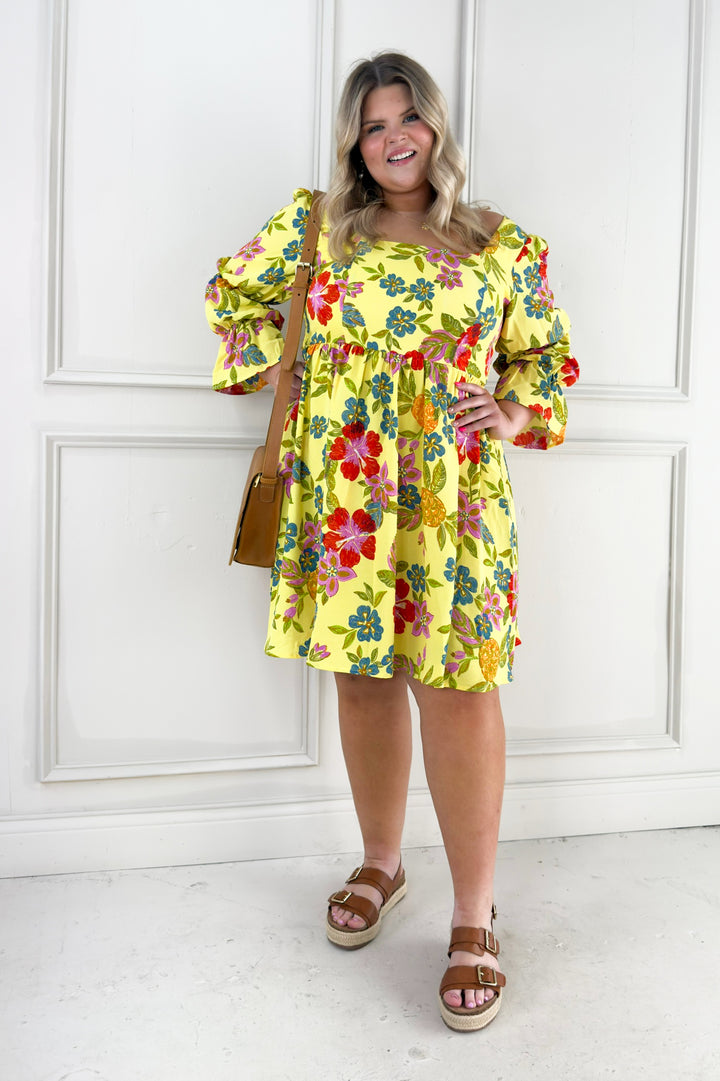 Bold Floral Embroidery Printed Mini Curvy Dress