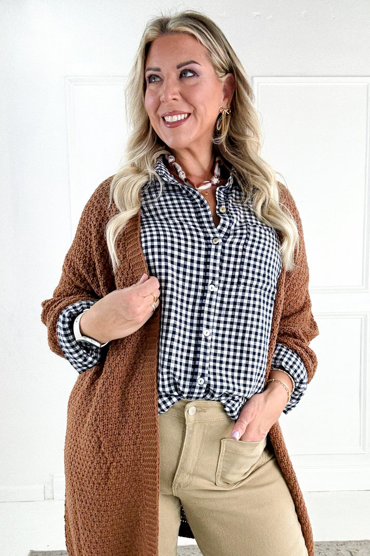 Navy Gingham Long Sleeve Button Up Shirt