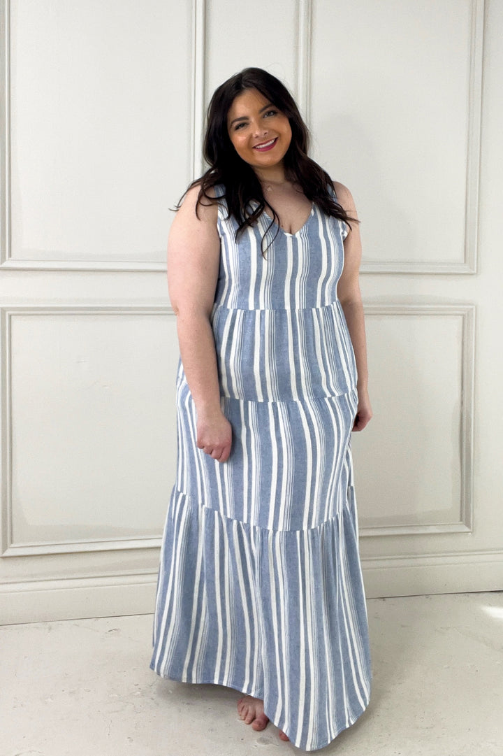 Benny Striped Tiers Sleeveless Midi Dress