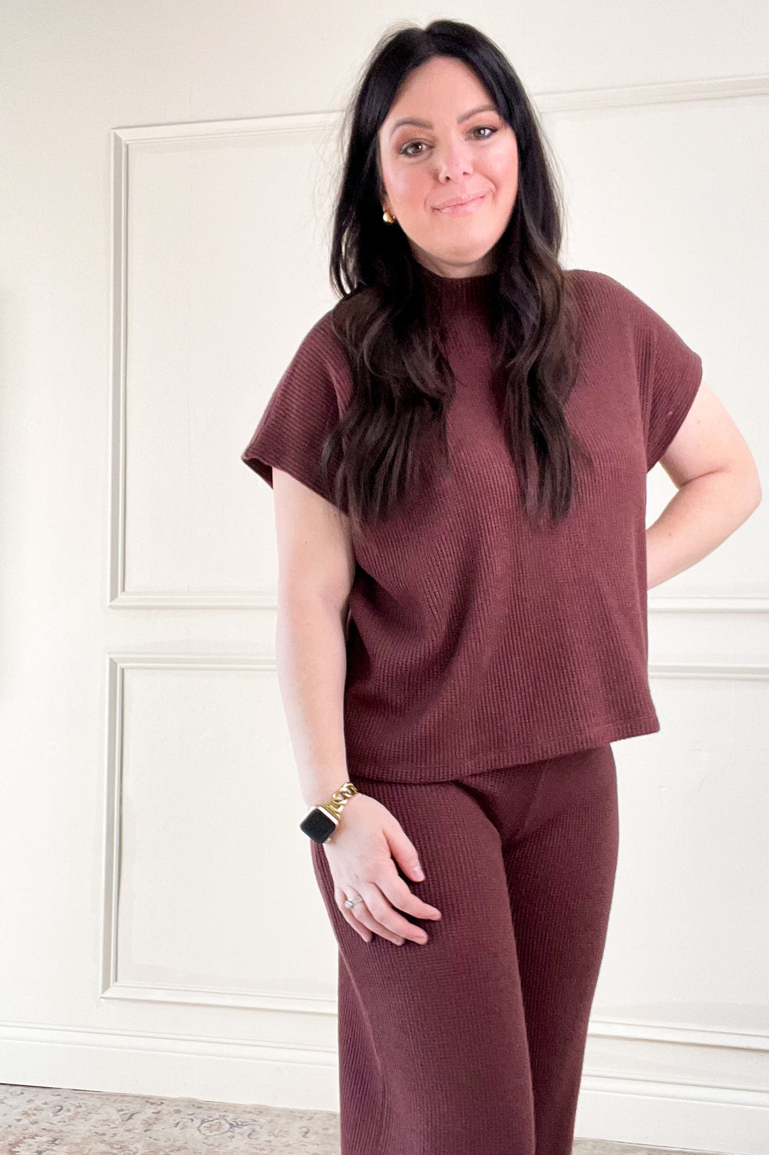 Boxy Short Sleeve Sweater & Flowy Pants Set