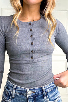 Ribbed Henley Long Sleeve Knit Top