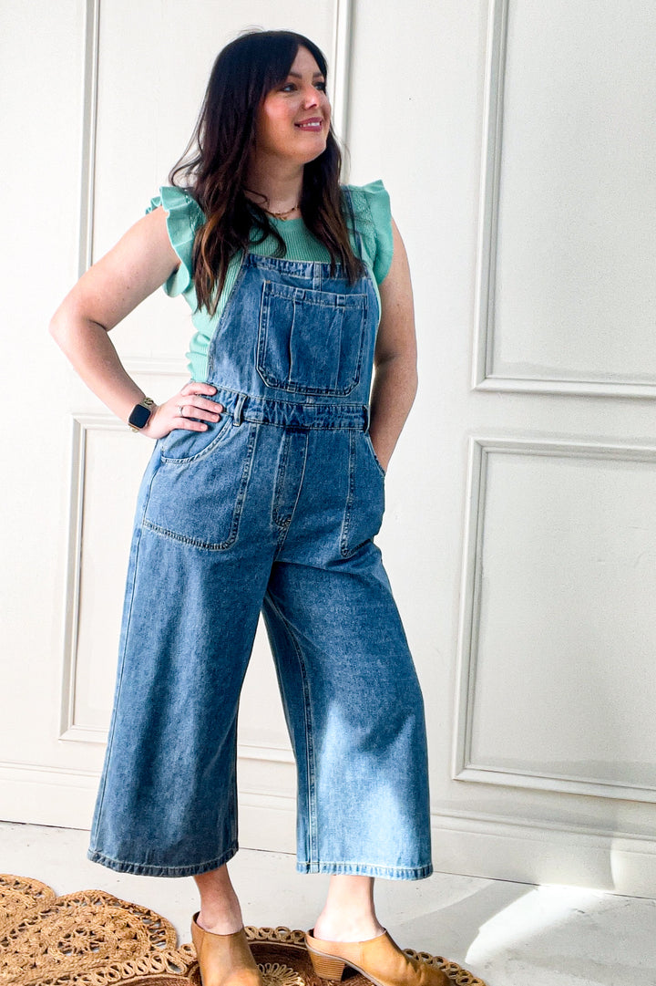 Strap Detail Denim Overall Pants