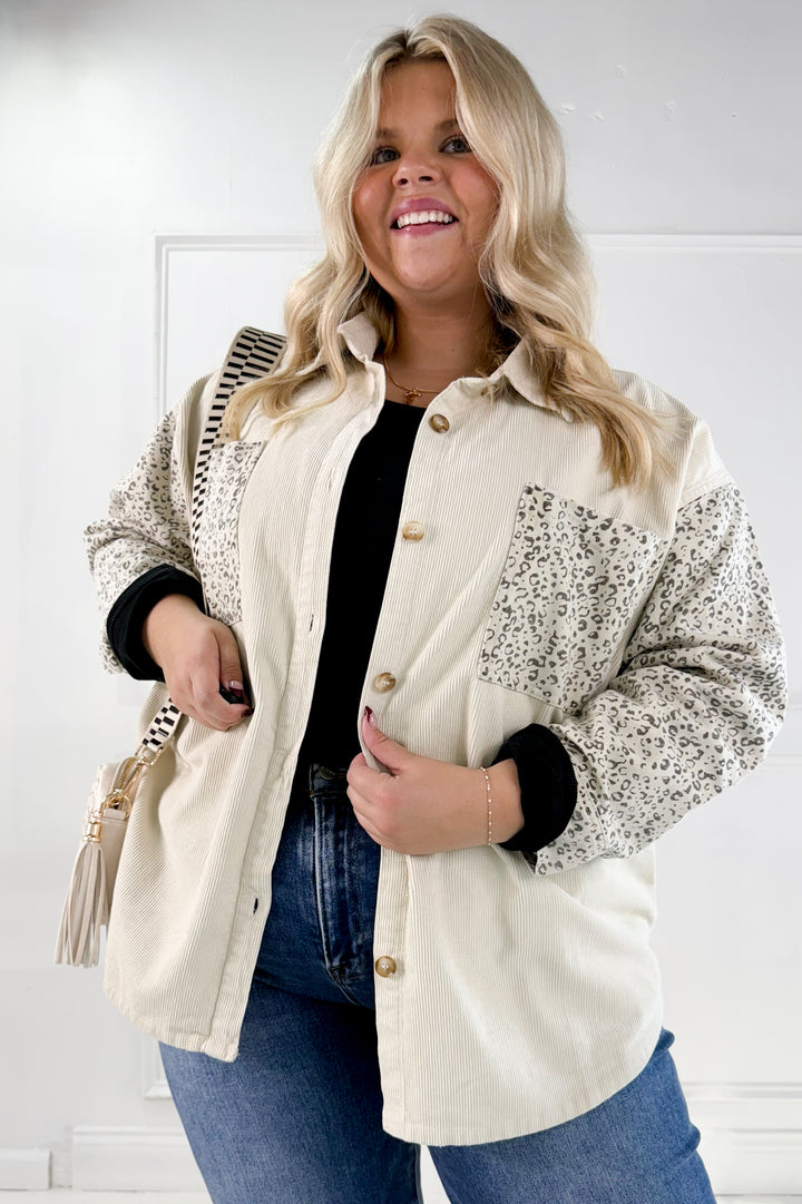 Corduroy & Animal Twill Mix Curvy Shacket