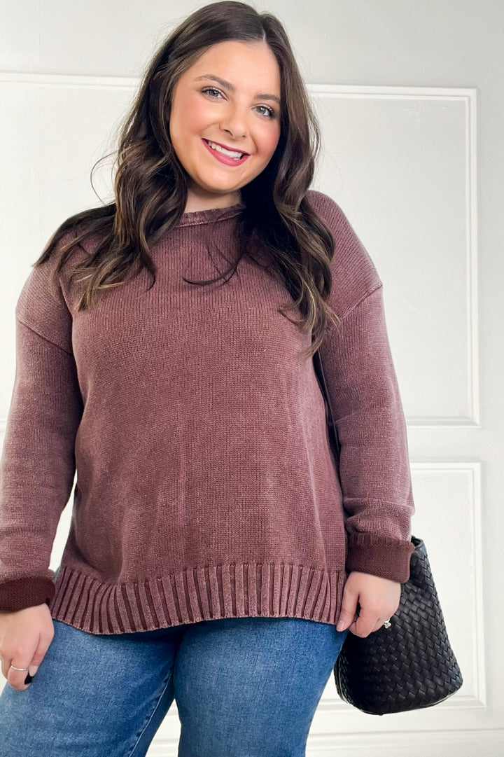 Washed Cotton Chunky Ribbed Crewneck Sweater