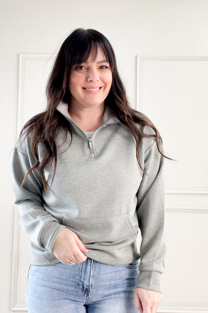 Keely Half Zip Long Sleeve Top in Vetiver Heather