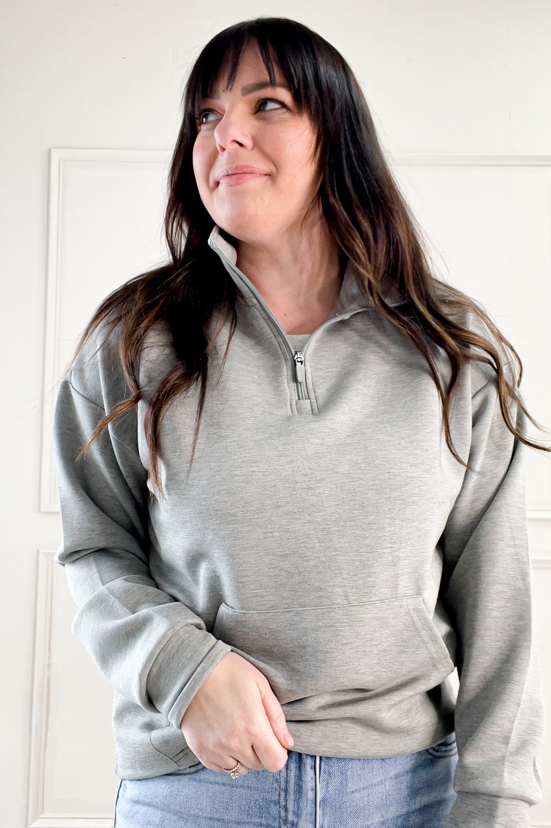 Keely Half Zip Long Sleeve Top in Vetiver Heather