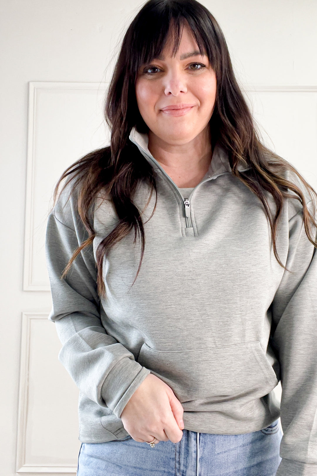 Keely Half Zip Long Sleeve Top in Vetiver Heather