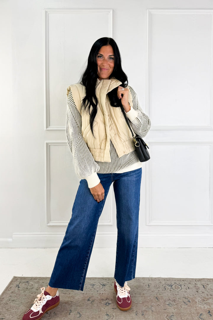 Ribbed Knit Color Contrast Sweater