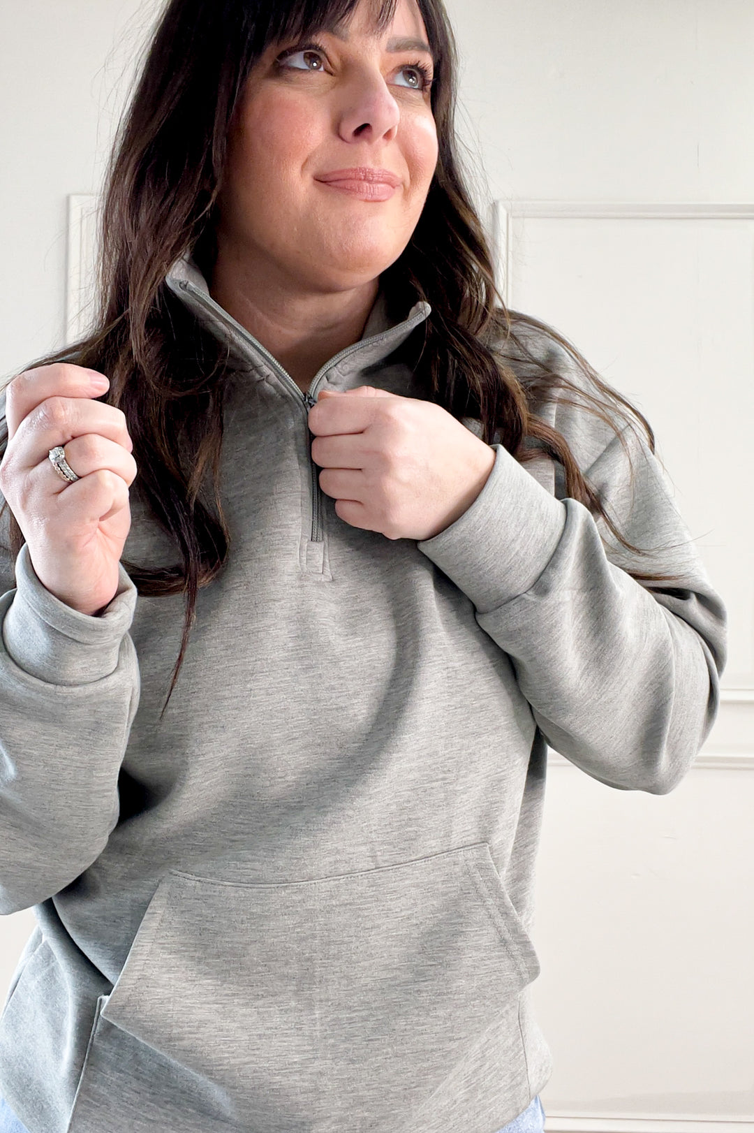 Keely Half Zip Long Sleeve Top in Vetiver Heather