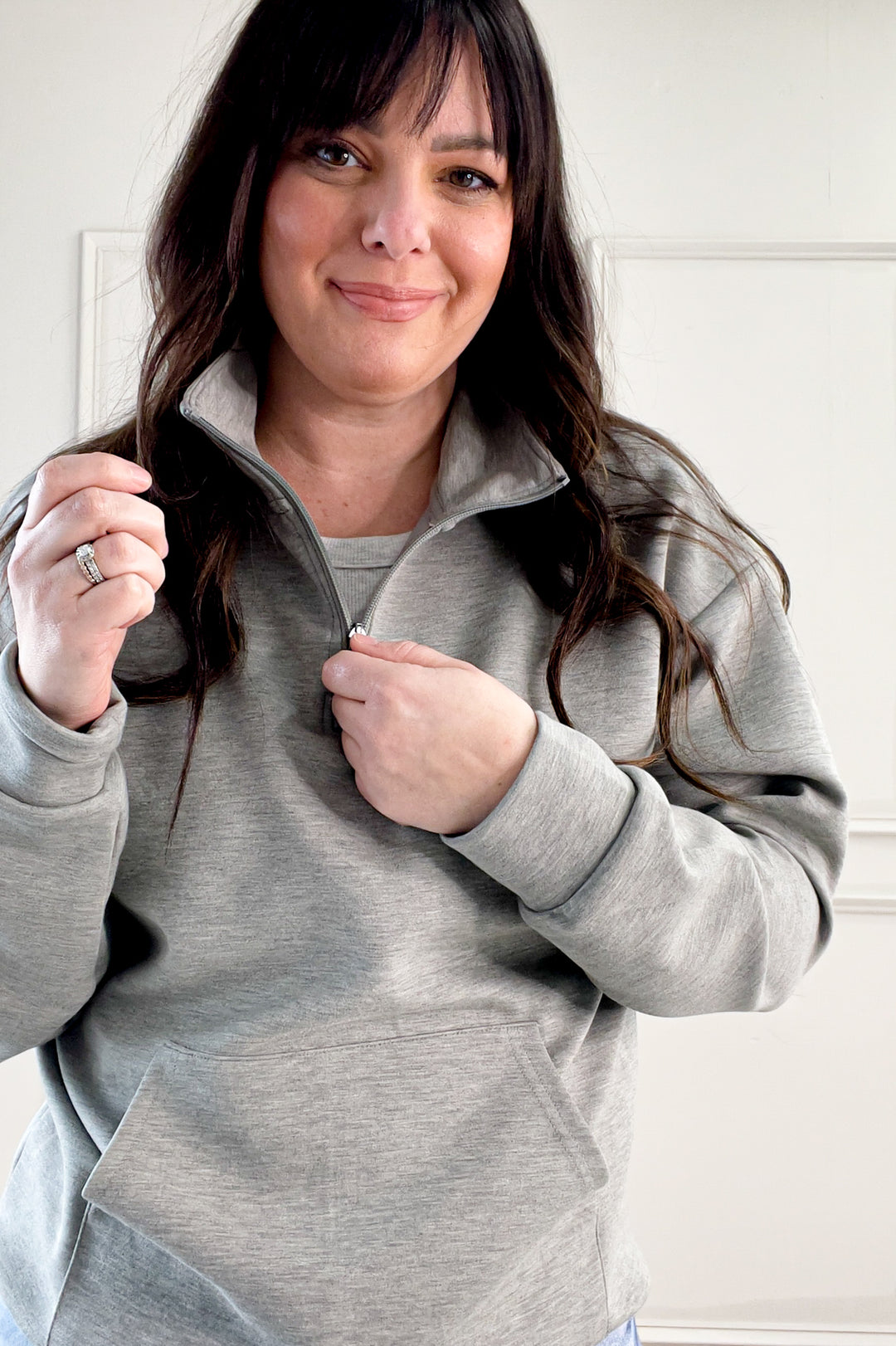 Keely Half Zip Long Sleeve Top in Vetiver Heather