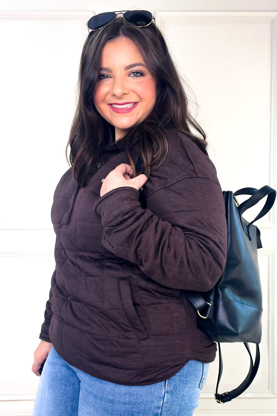 Thread & Supply Snap Button Neckline Quilted Pullover