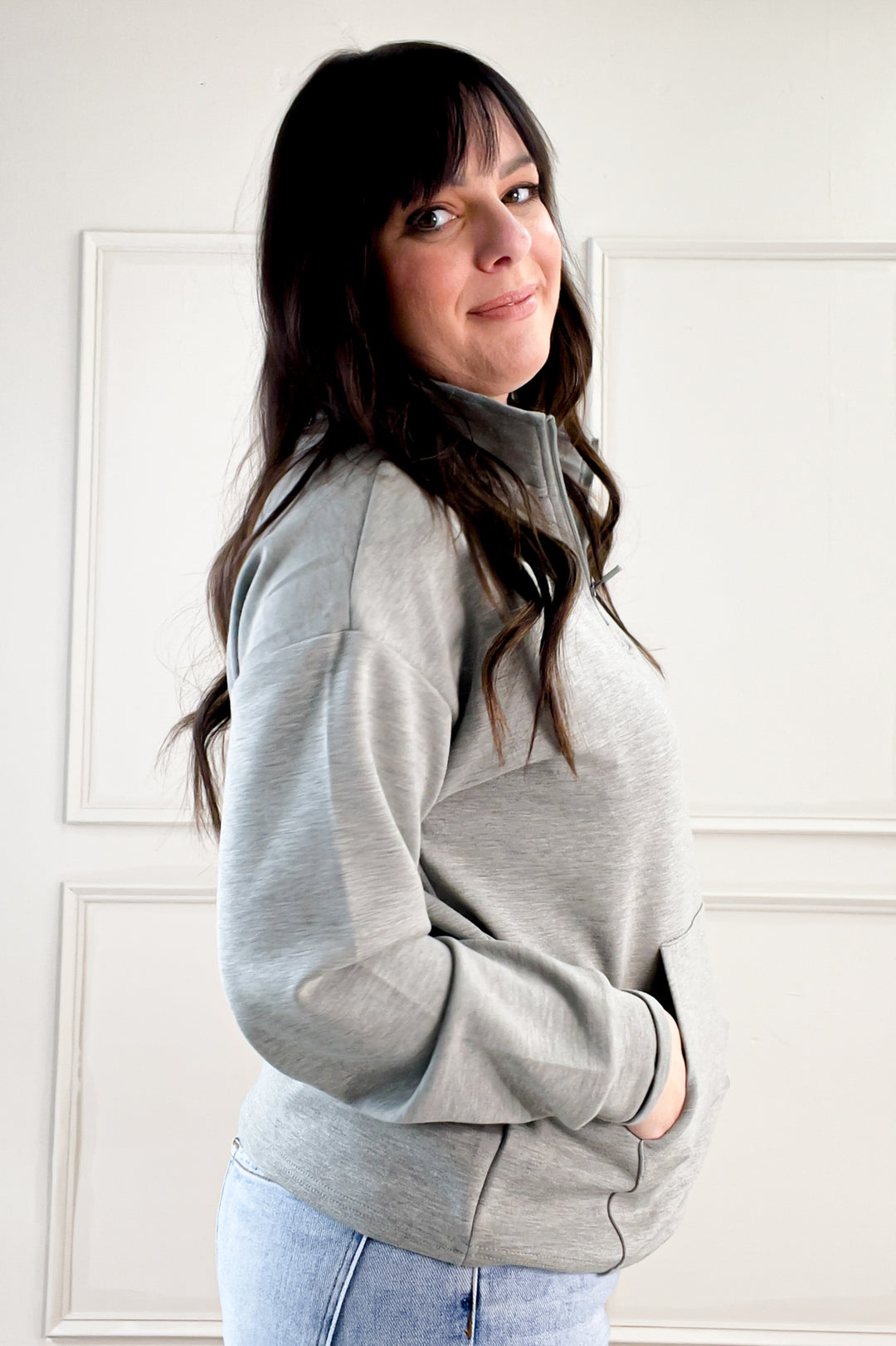 Keely Half Zip Long Sleeve Top in Vetiver Heather