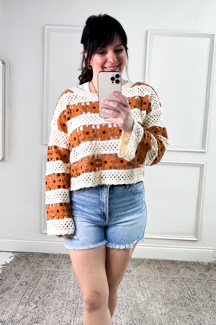 Daisy Open Crochet Knit Pullover