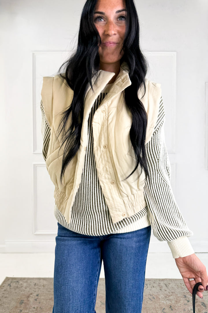 Ribbed Knit Color Contrast Sweater