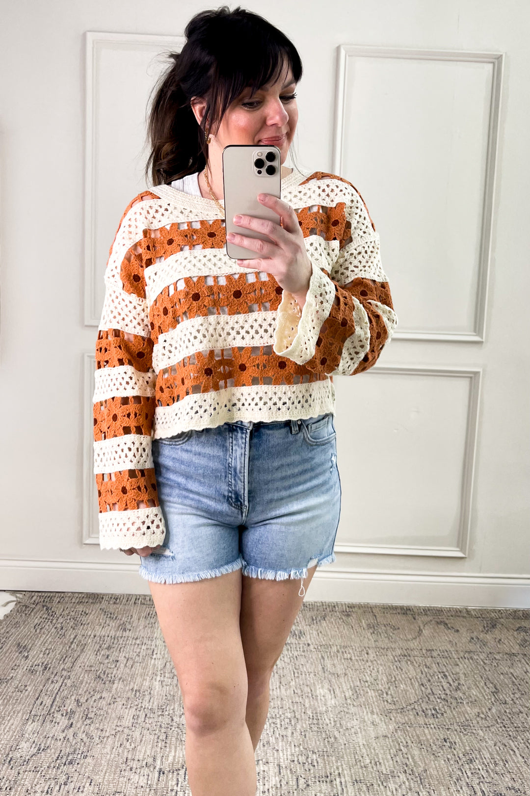 Daisy Open Crochet Knit Pullover