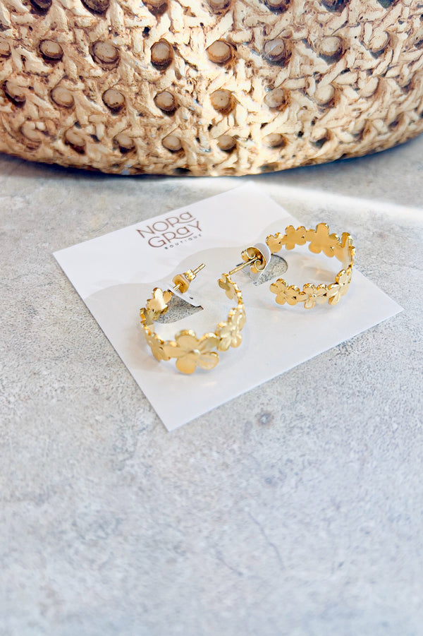 18K Dipped Gold Floral Hoop Earrings