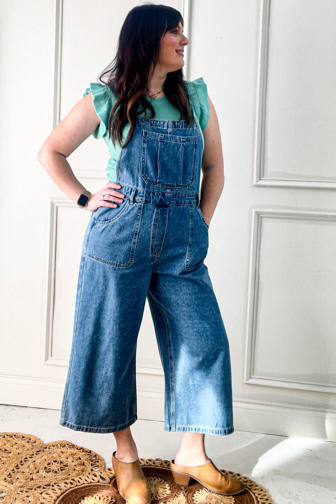 Strap Detail Denim Overall Pants