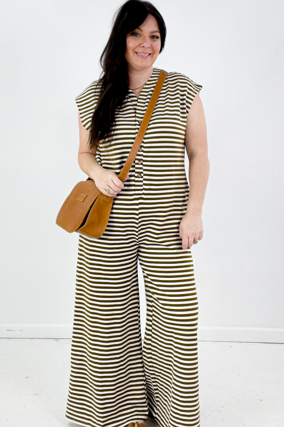 Wide Leg Stripe Button Down Jumpsuit