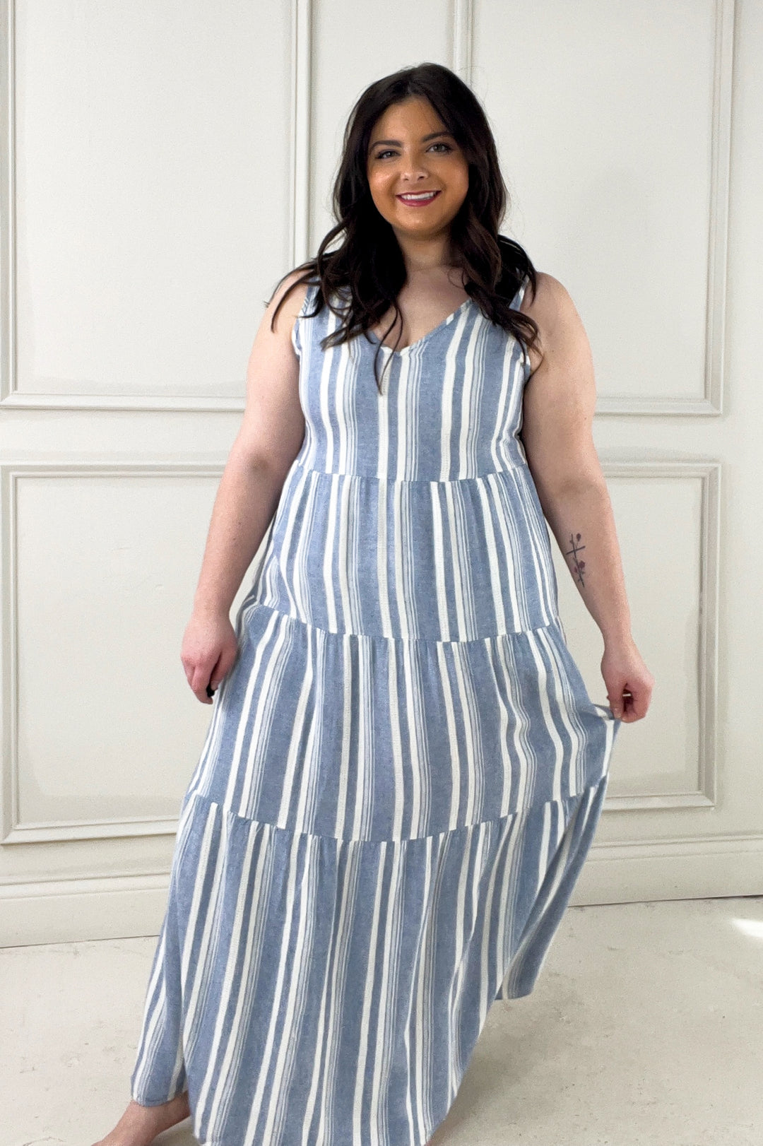 Benny Striped Tiers Sleeveless Midi Dress
