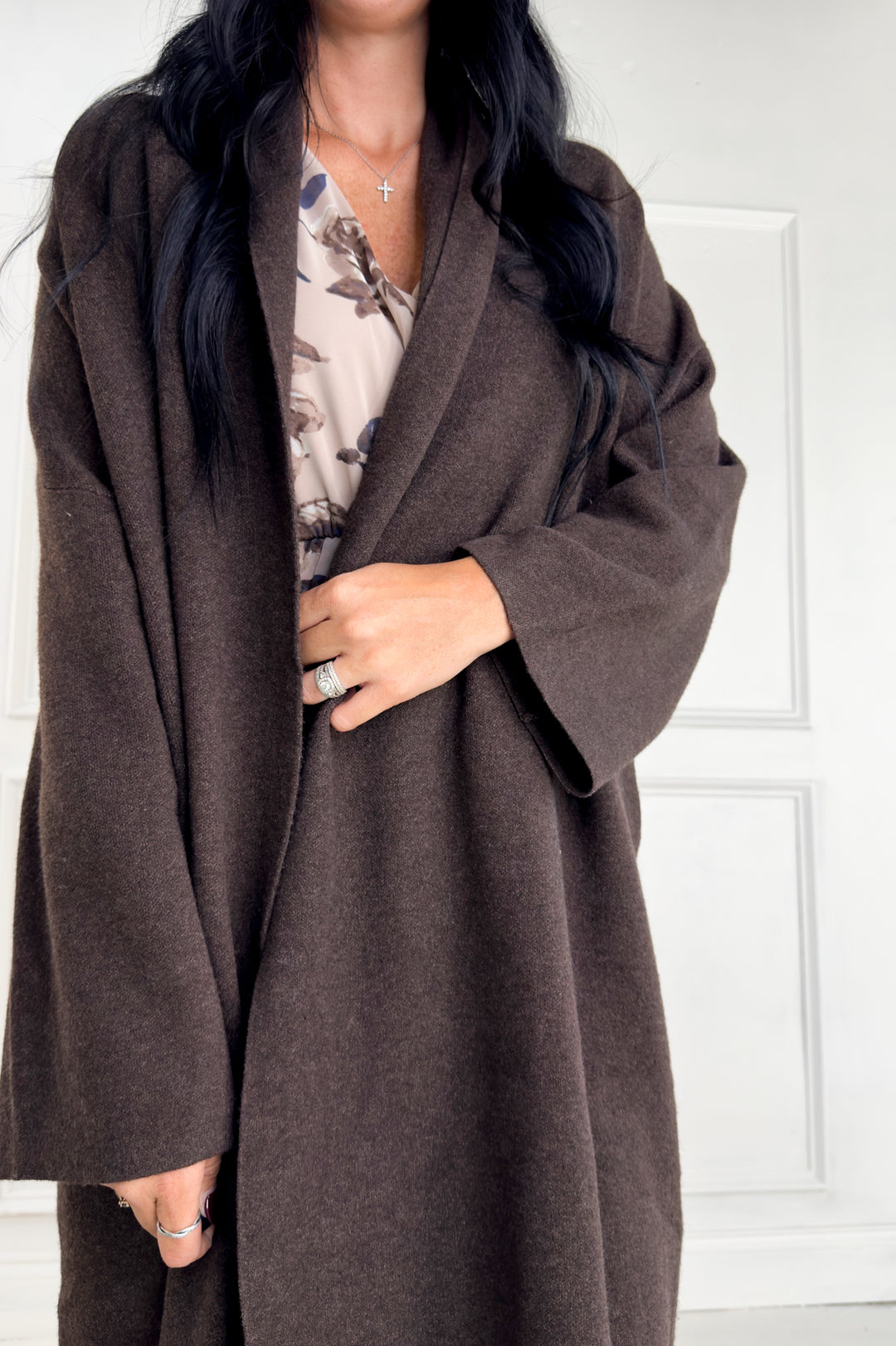 Open Front Long Line Knit Cardigan Coat