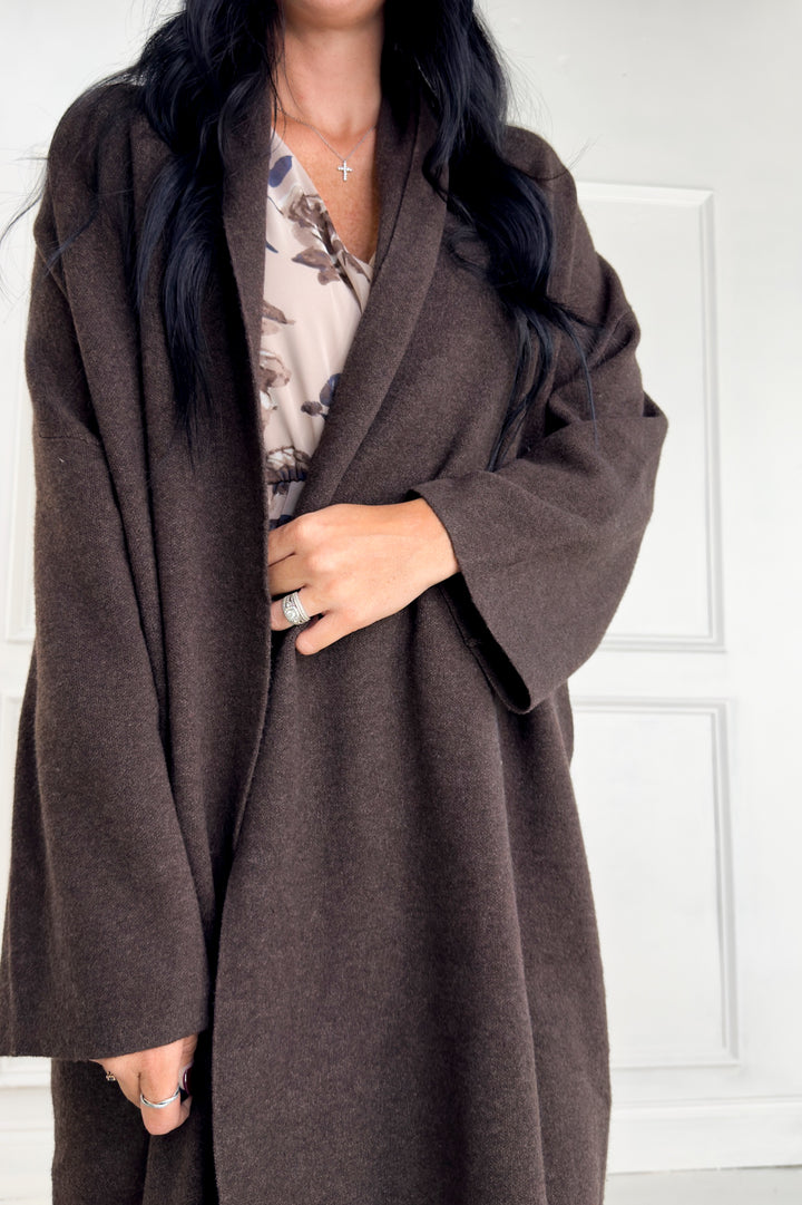 Open Front Long Line Knit Cardigan Coat