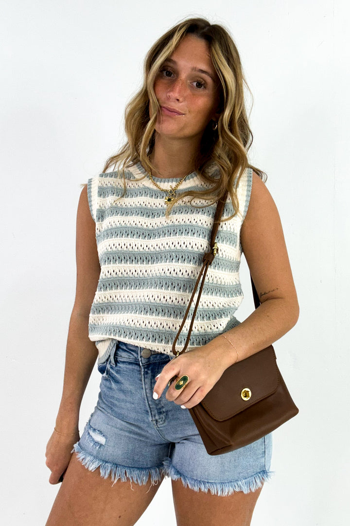 Pointelle Chunky Crochet Knit Stripe Tank