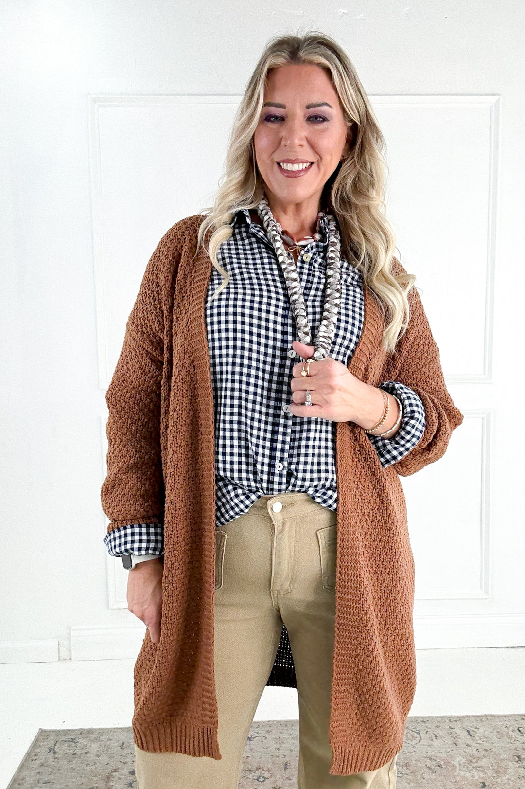 Navy Gingham Long Sleeve Button Up Shirt