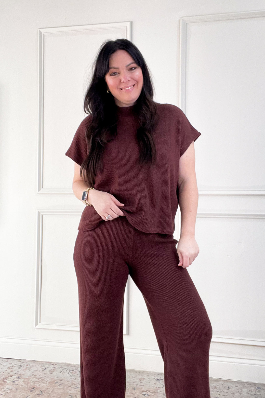 Boxy Short Sleeve Sweater & Flowy Pants Set