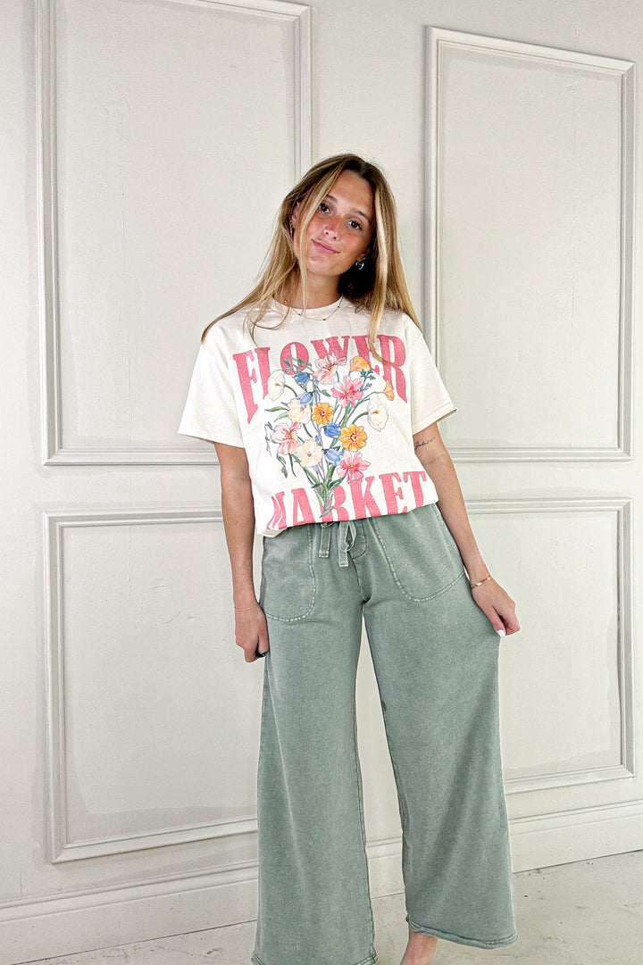 Cotton Fleece Wide Leg Crop Pants